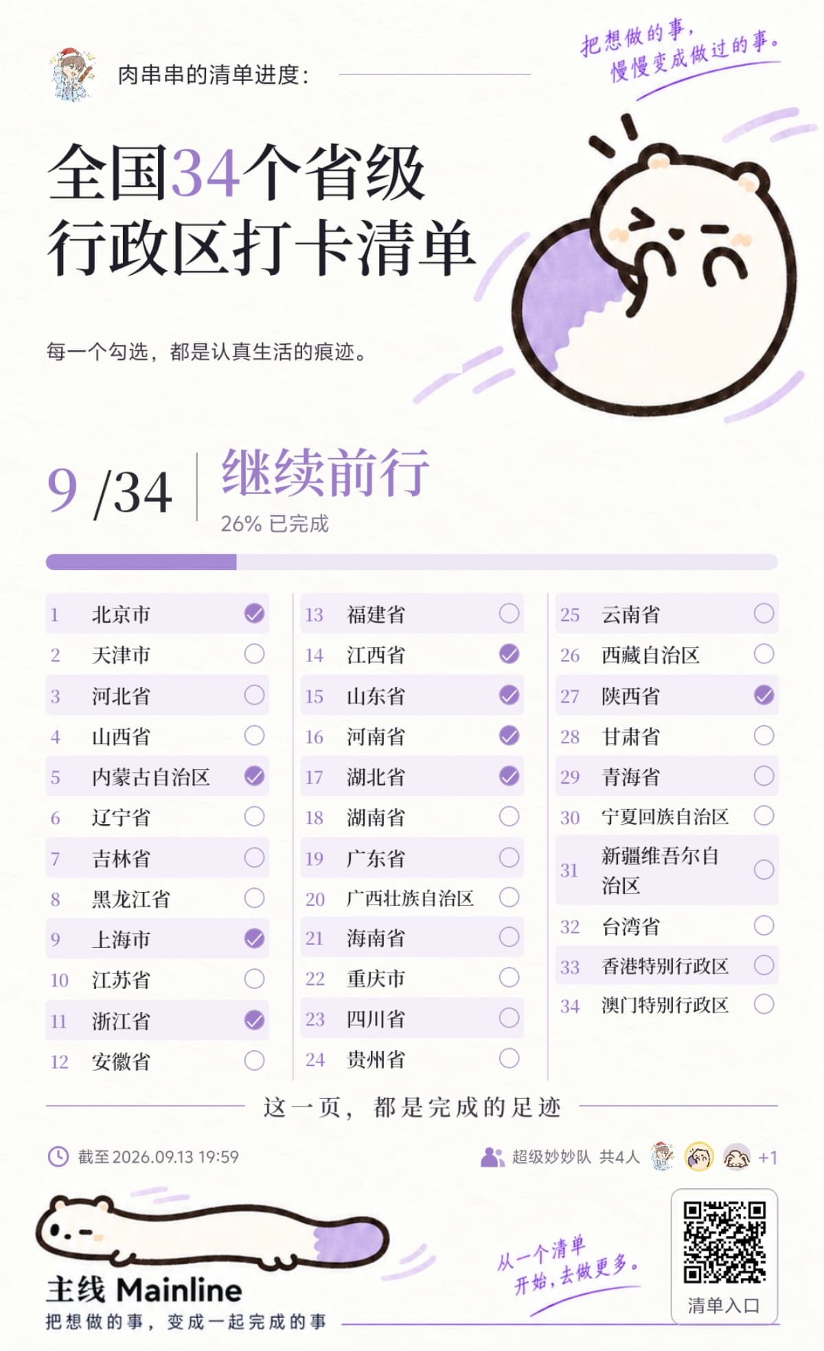主线全国省级行政区打卡清单进度页